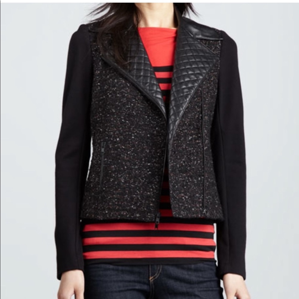 Bailey 44 Techno Junkie Black Tweed Faux Leather Accent Jacket Blazer Medium - Picture 1 of 11